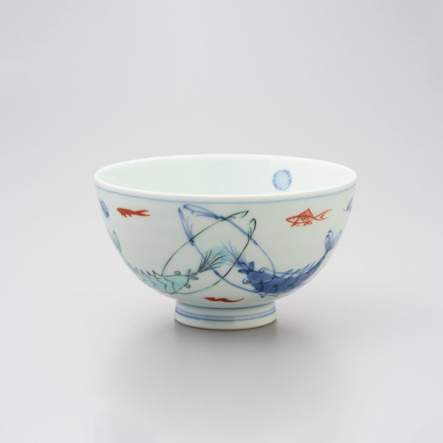 Keizan Kiln Sometsuke-nishiki Rice Bowl with Twin Shrimp