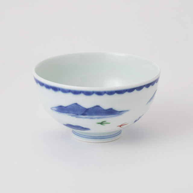Good Day Rice Bowl - Sometsuke-Nishiki Landscape with Birds