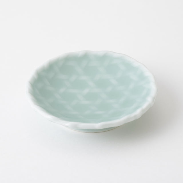 Nabeshima Kosen Kiln Blue Celadon Basket Weave Small Dish